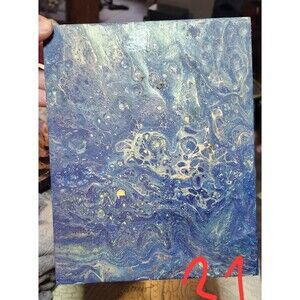 Celestial Drift Abstract Pour Painting 10x8 Blue Gold Acrylic Art